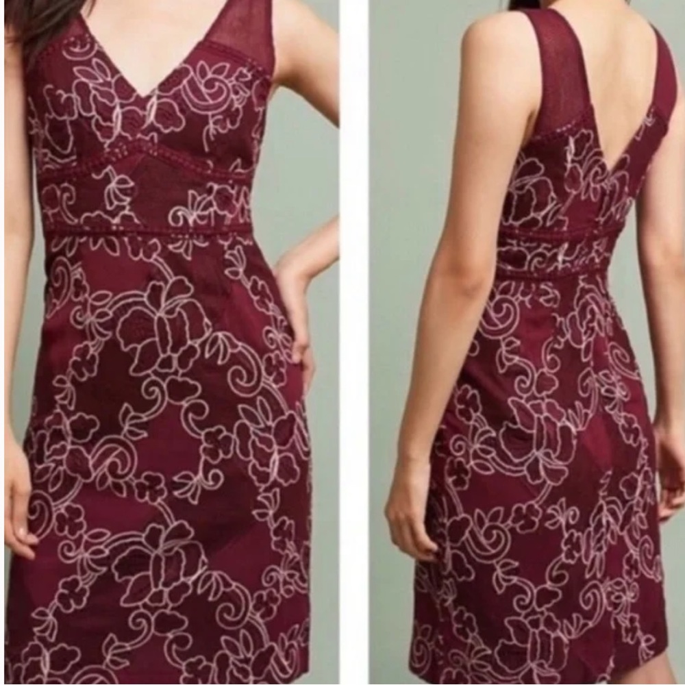 ANTHRO MOULINETTE SOUERS Ariana Wine Lace Embroidered Dress SZ 4